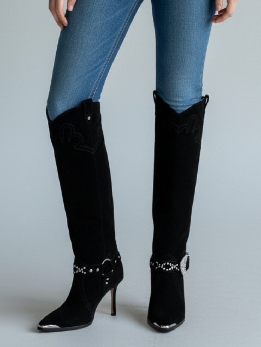 New Jessica Simpson Western Embellished Tall Boots In Black Suede Size 11
